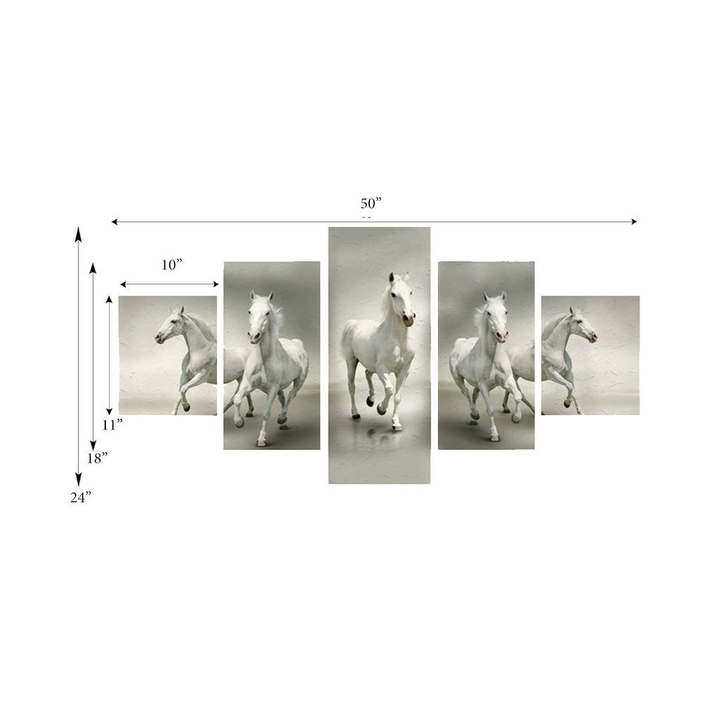 Set of 5 Running Lucky Horses Design Premium Canvas Painting Kafalo