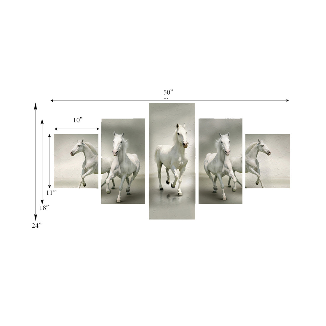 Set of 5 Running Lucky Horses Design Premium Canvas Painting Kafalo