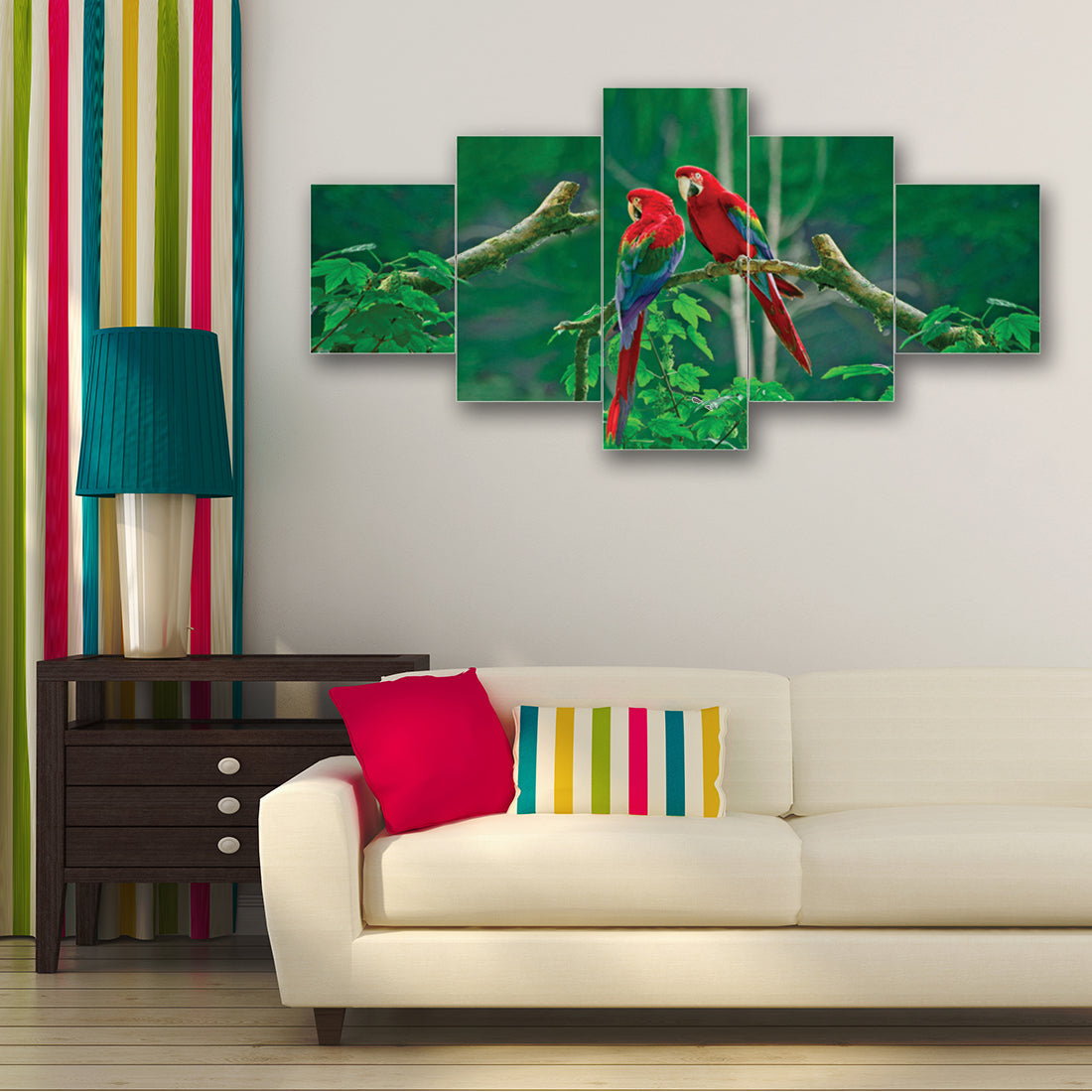 Set of 5 Parrots Pair Premium Canvas Painting Kafalo