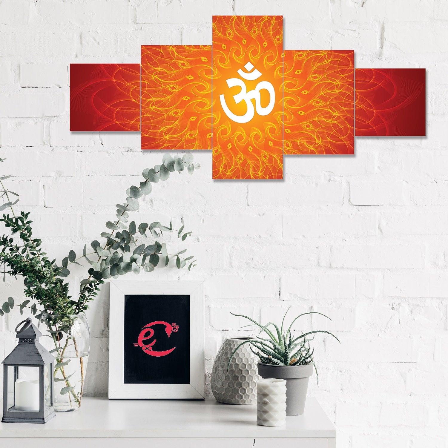 Positive Energy Om Symbol Painting Set Of 5 Panels Religious Wall Art Kafalo
