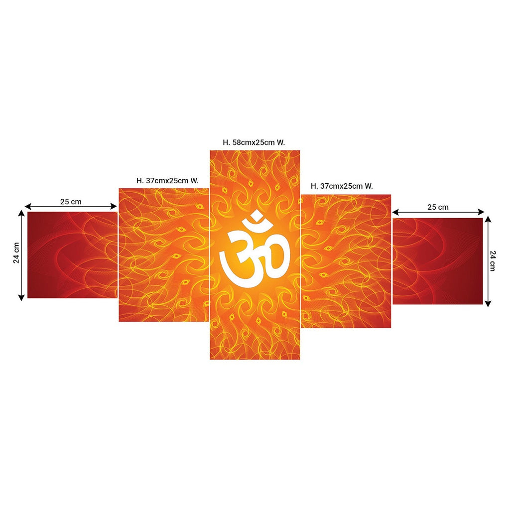 Positive Energy Om Symbol Painting Set Of 5 Panels Religious Wall Art Kafalo
