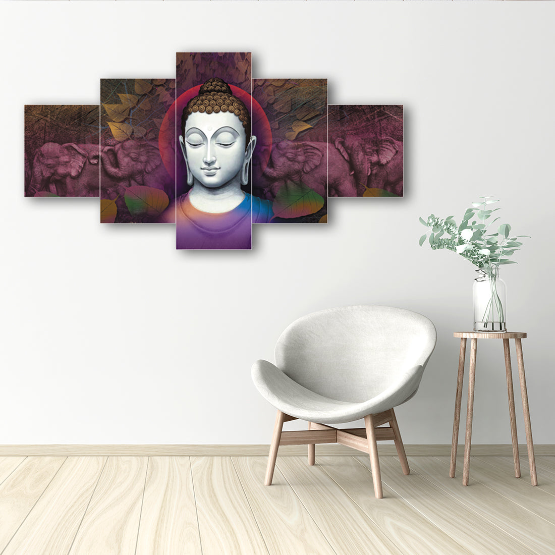 Set of 5 Lord Buddha Premium Canvas Painting Kafalo