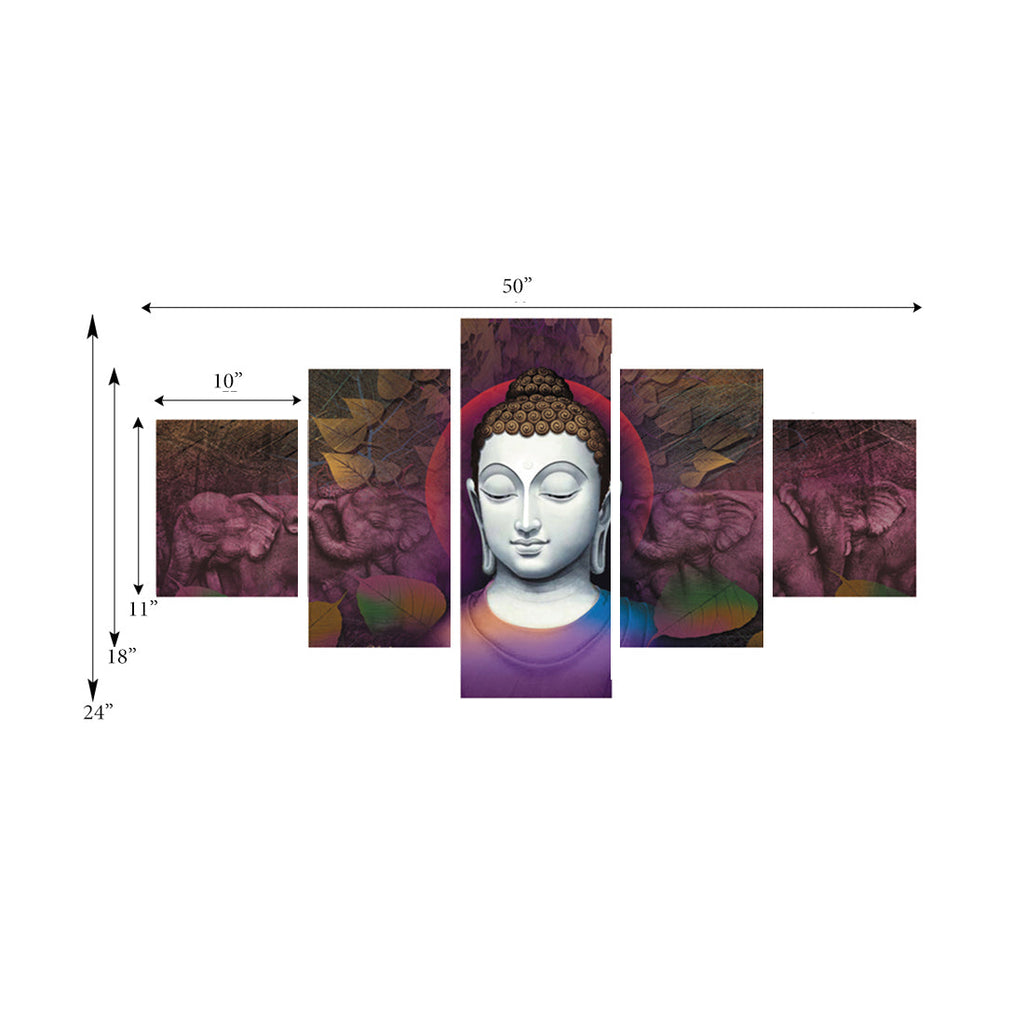 Set of 5 Lord Buddha Premium Canvas Painting Kafalo