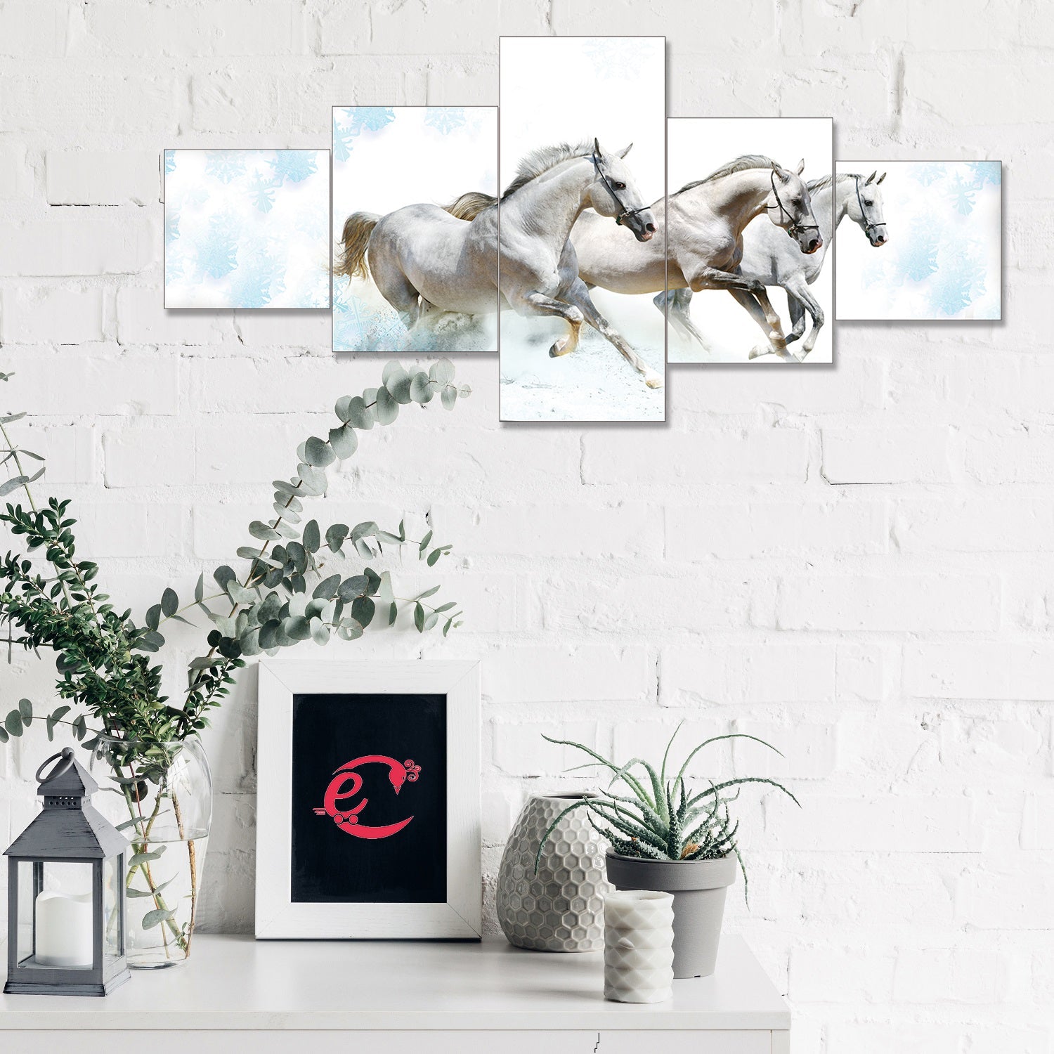 Set of 5 Running Horses Premium Sunboard Panels Painting Kafalo