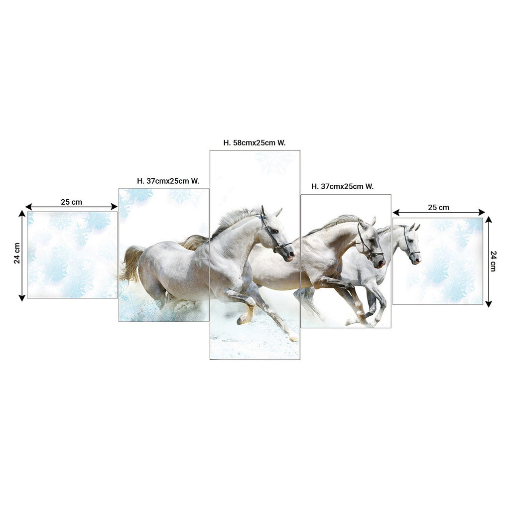 Set of 5 Running Horses Premium Sunboard Panels Painting Kafalo