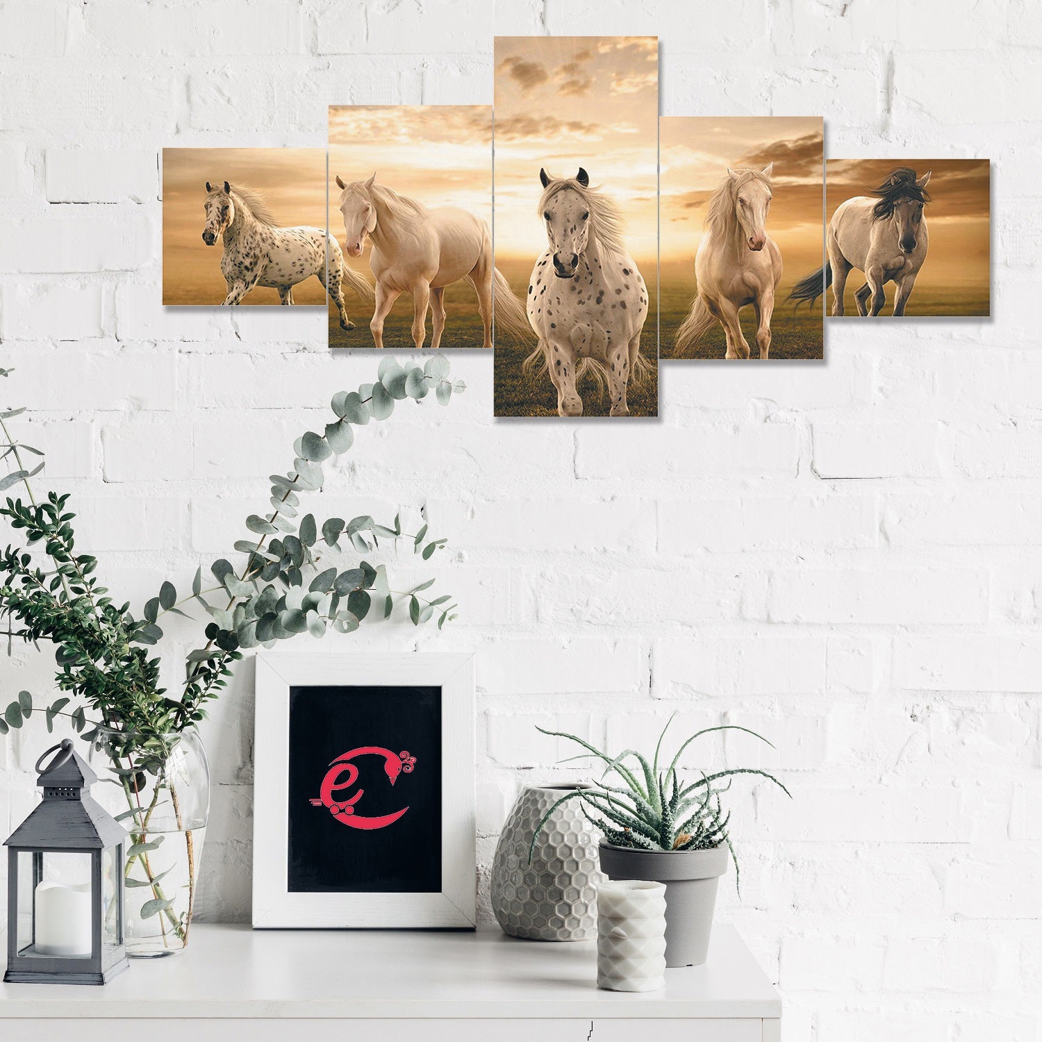 Set of 5 Running Horses Premium Sunboard Panels Painting Kafalo