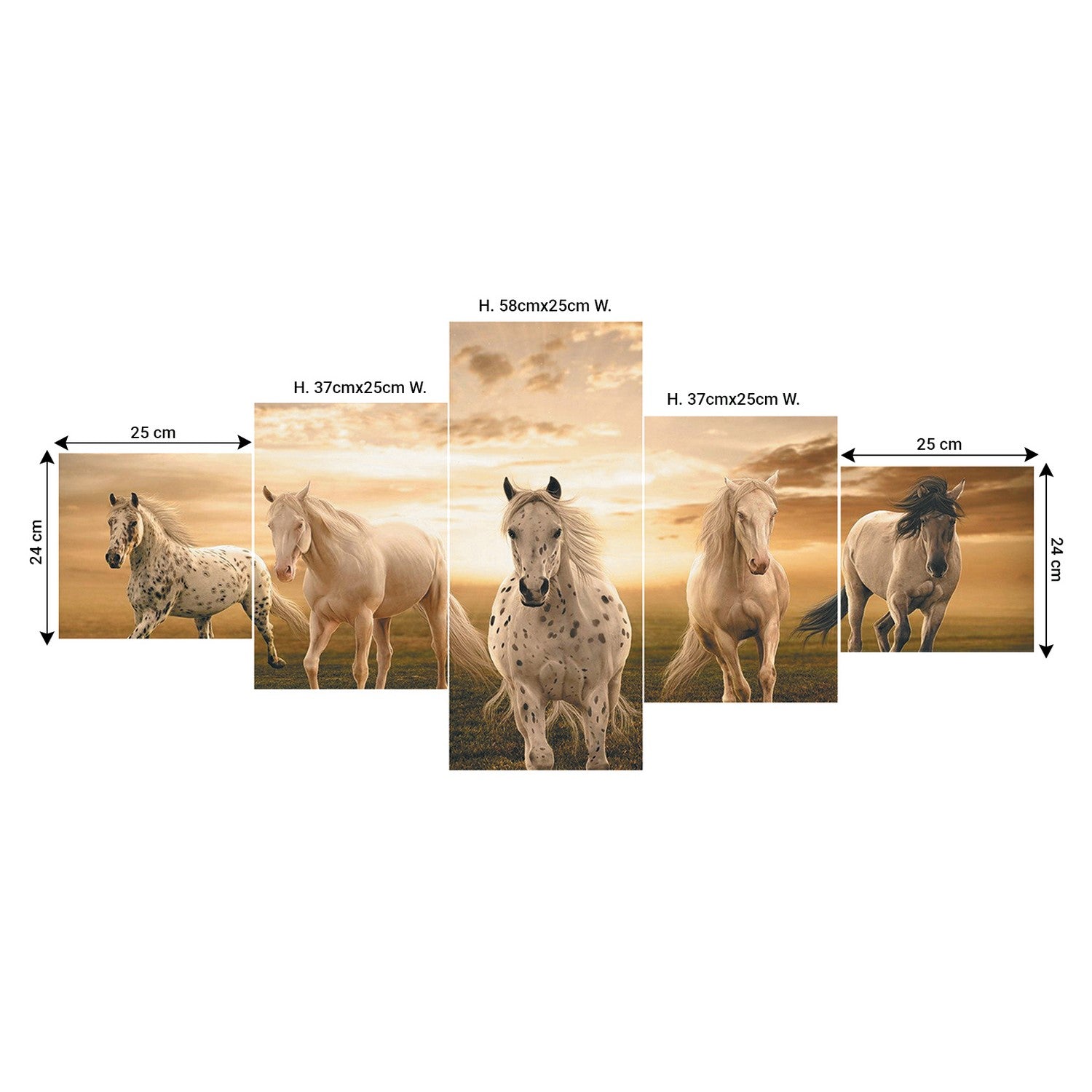 Set of 5 Running Horses Premium Sunboard Panels Painting Kafalo