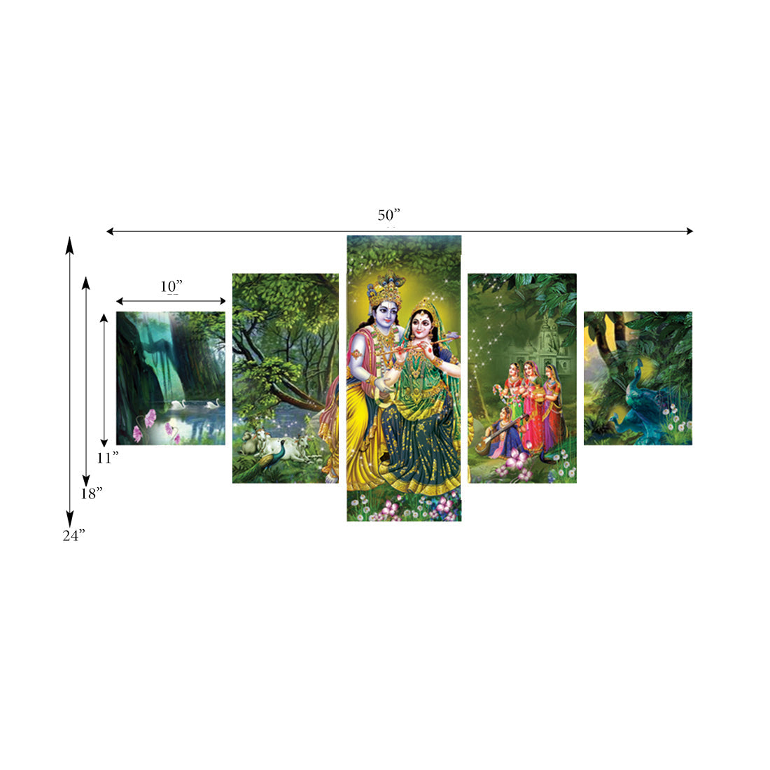Set of 5 Radha Krishna Premium Canvas Painting Kafalo