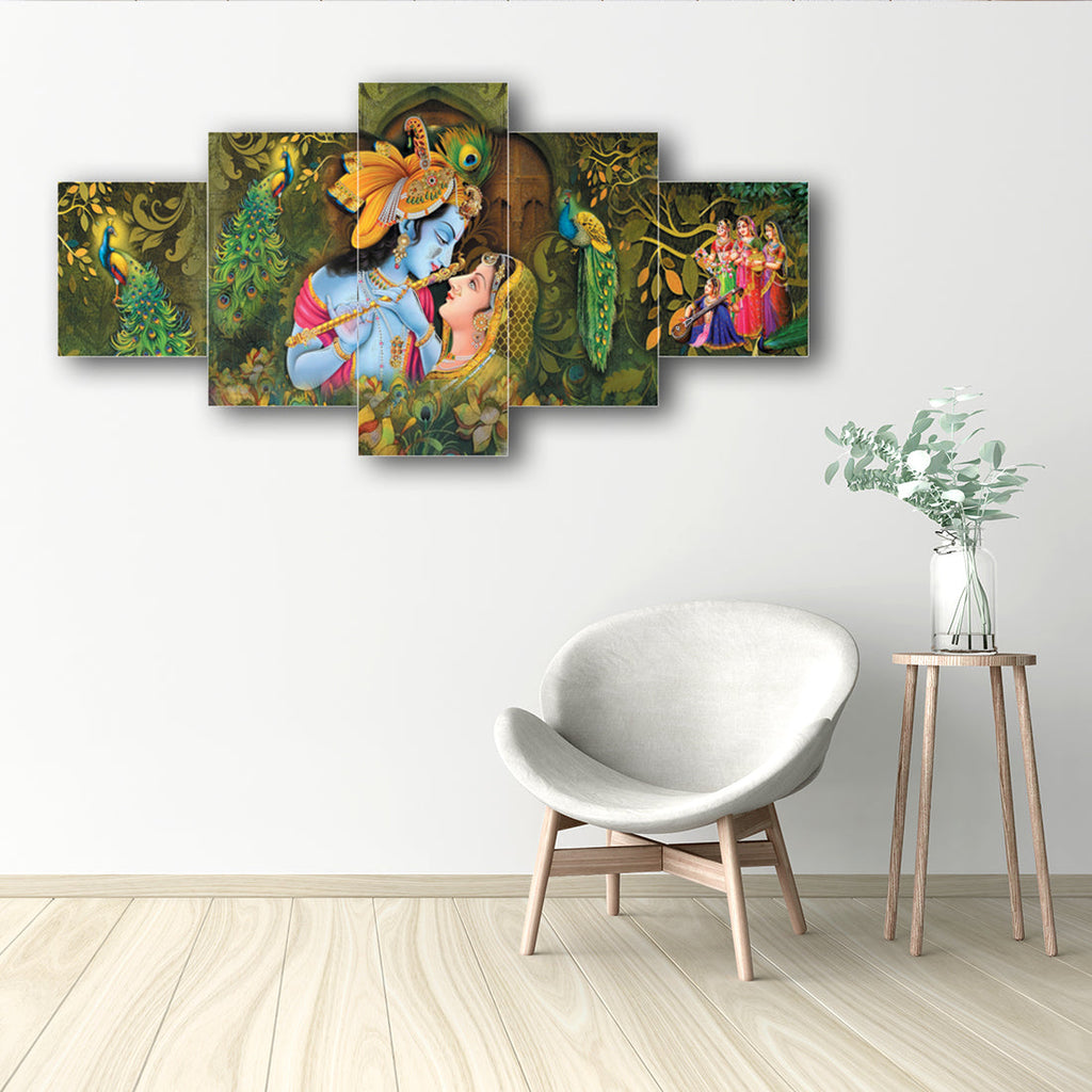 Set of 5 Radha Krishna Premium Canvas Painting Kafalo