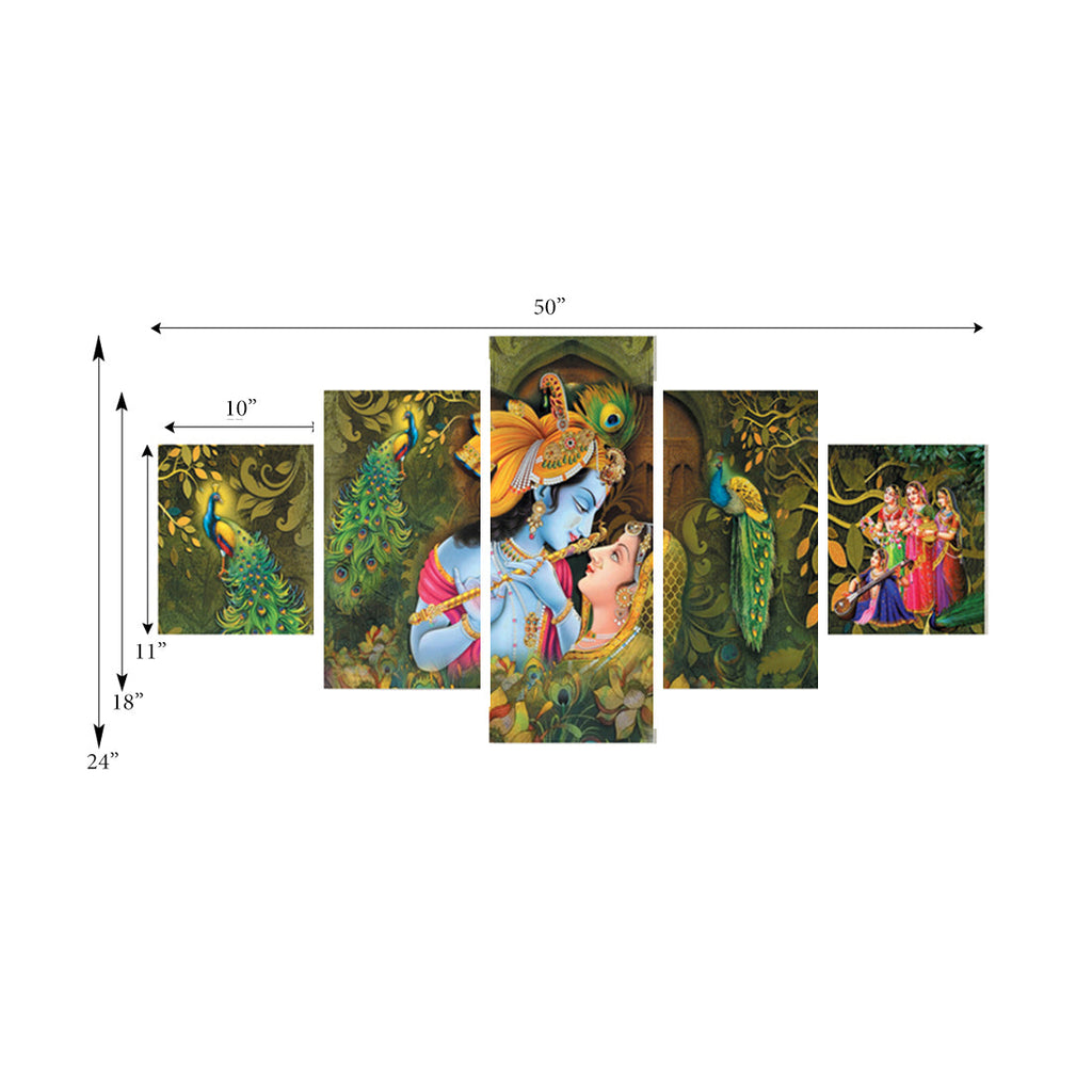 Set of 5 Radha Krishna Premium Canvas Painting Kafalo