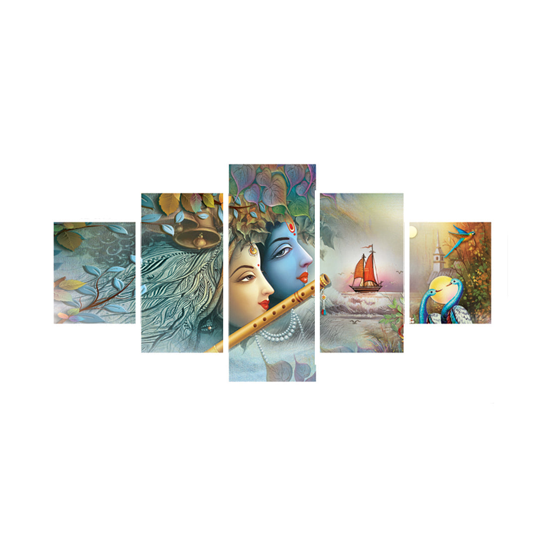 Set of 5 Radha Krishna Premium Canvas Painting Kafalo