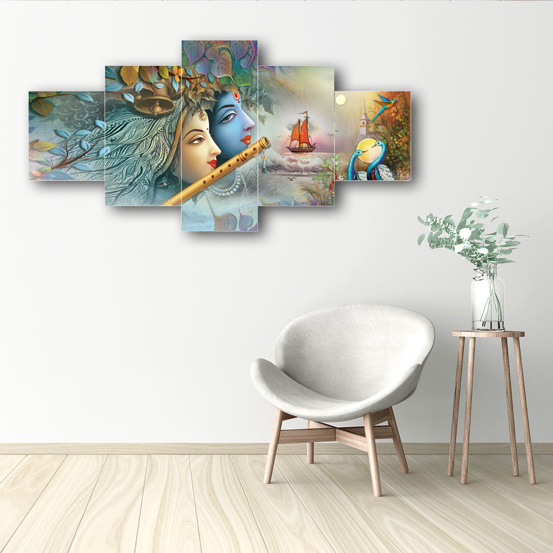 Set of 5 Radha Krishna Premium Canvas Painting Kafalo