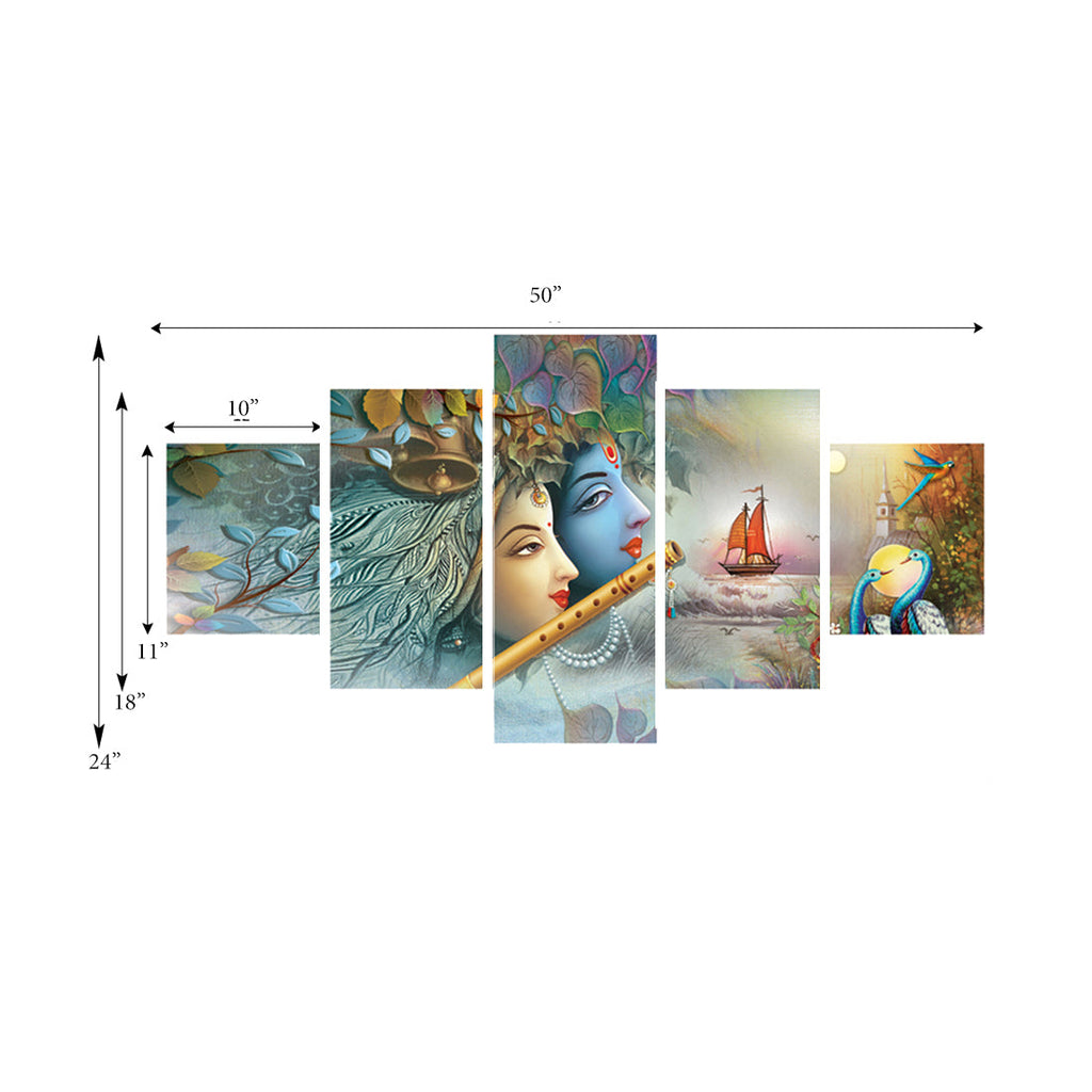 Set of 5 Radha Krishna Premium Canvas Painting Kafalo