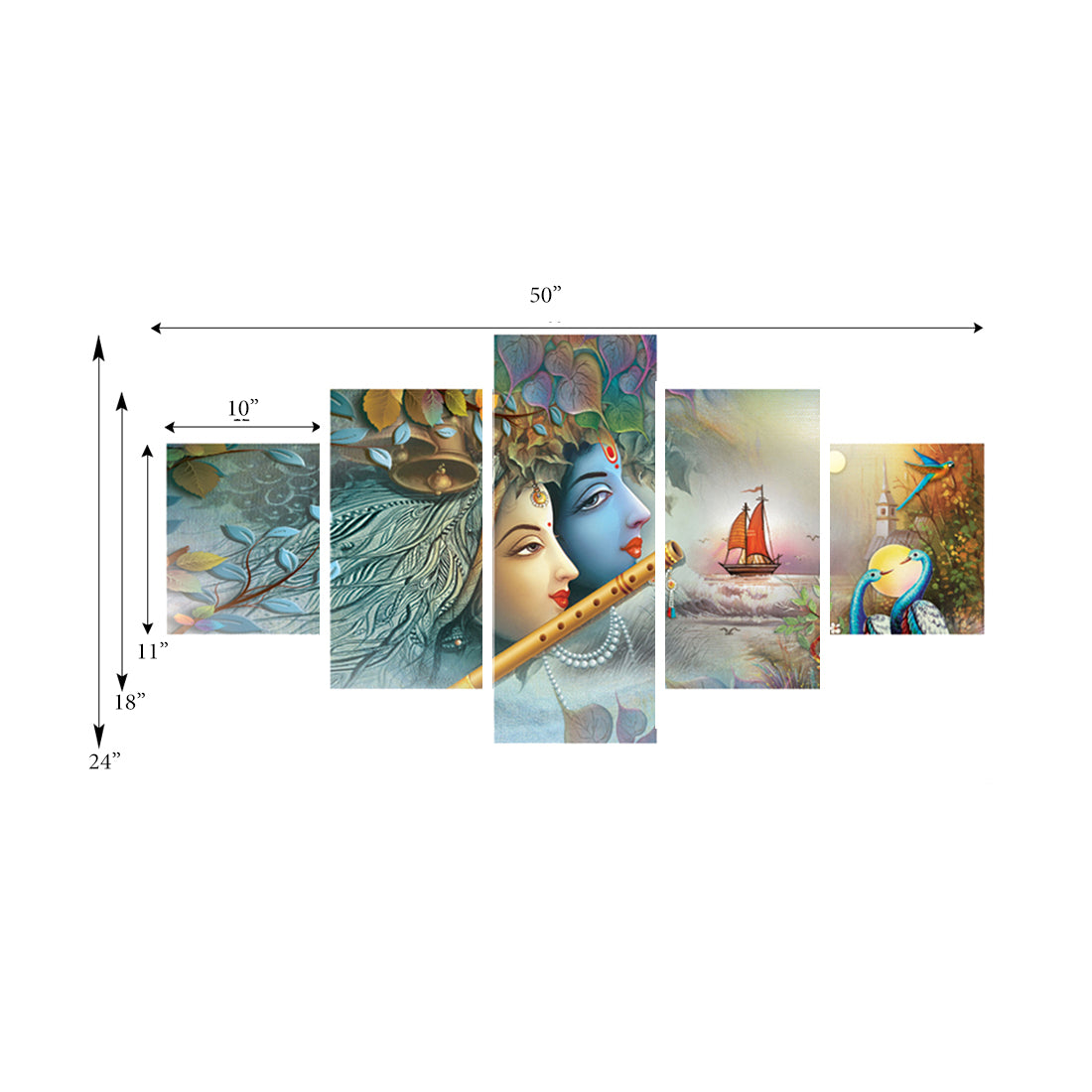 Set of 5 Radha Krishna Premium Canvas Painting Kafalo