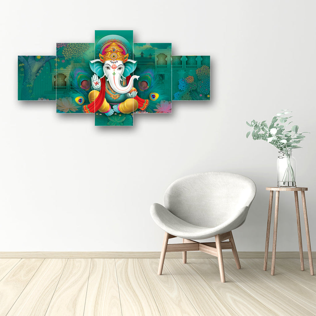 Set of 5 Lord Ganesha Premium Canvas Painting Kafalo