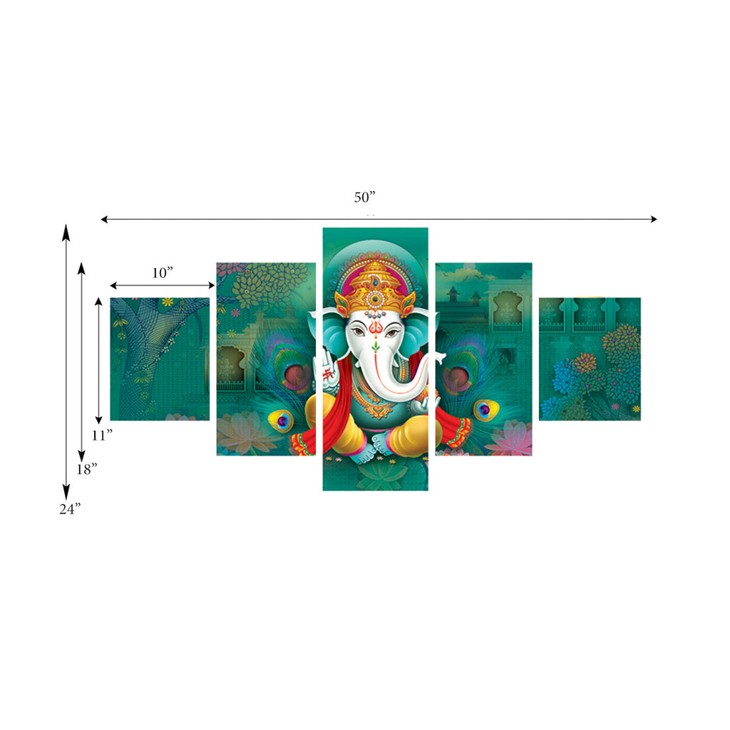 Set of 5 Lord Ganesha Premium Canvas Painting Kafalo