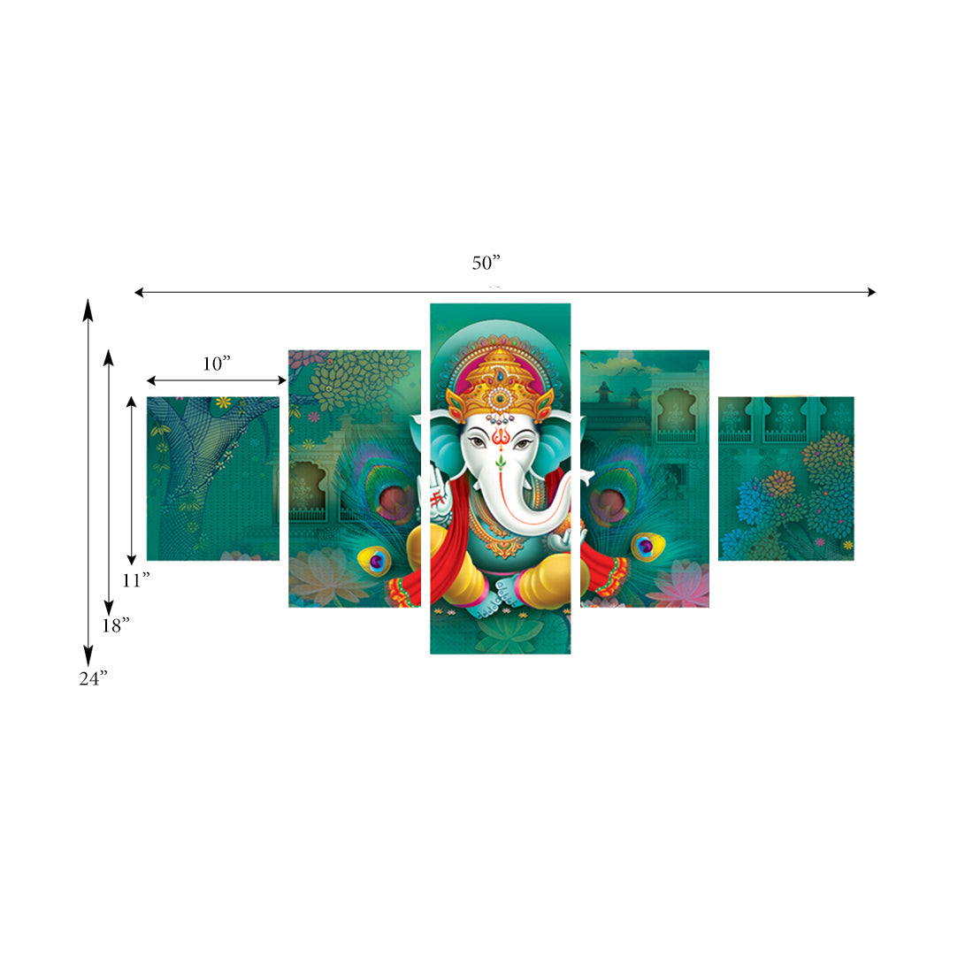 Set of 5 Lord Ganesha Premium Canvas Painting Kafalo