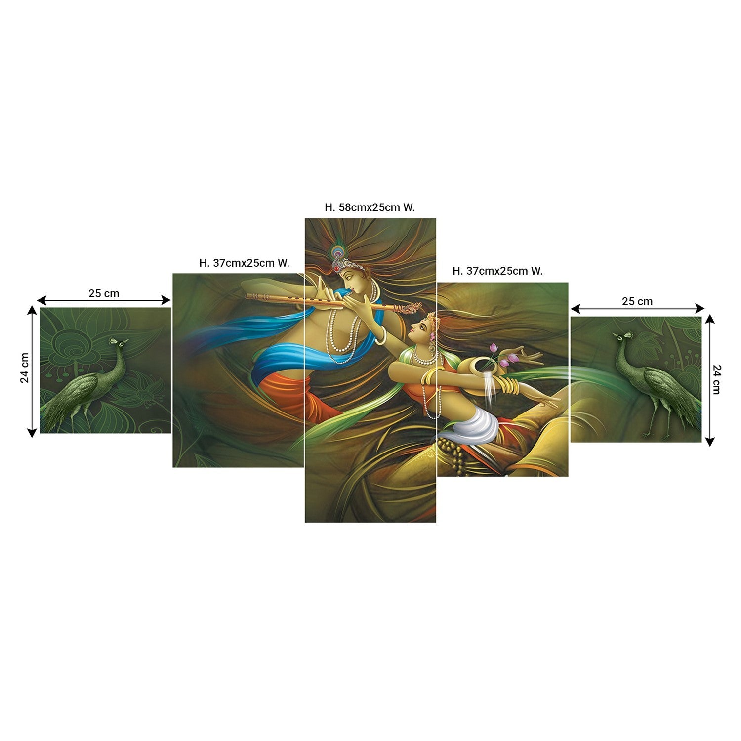 Set of 5 Radha Krishna Premium Sunboard Panels Painting Kafalo