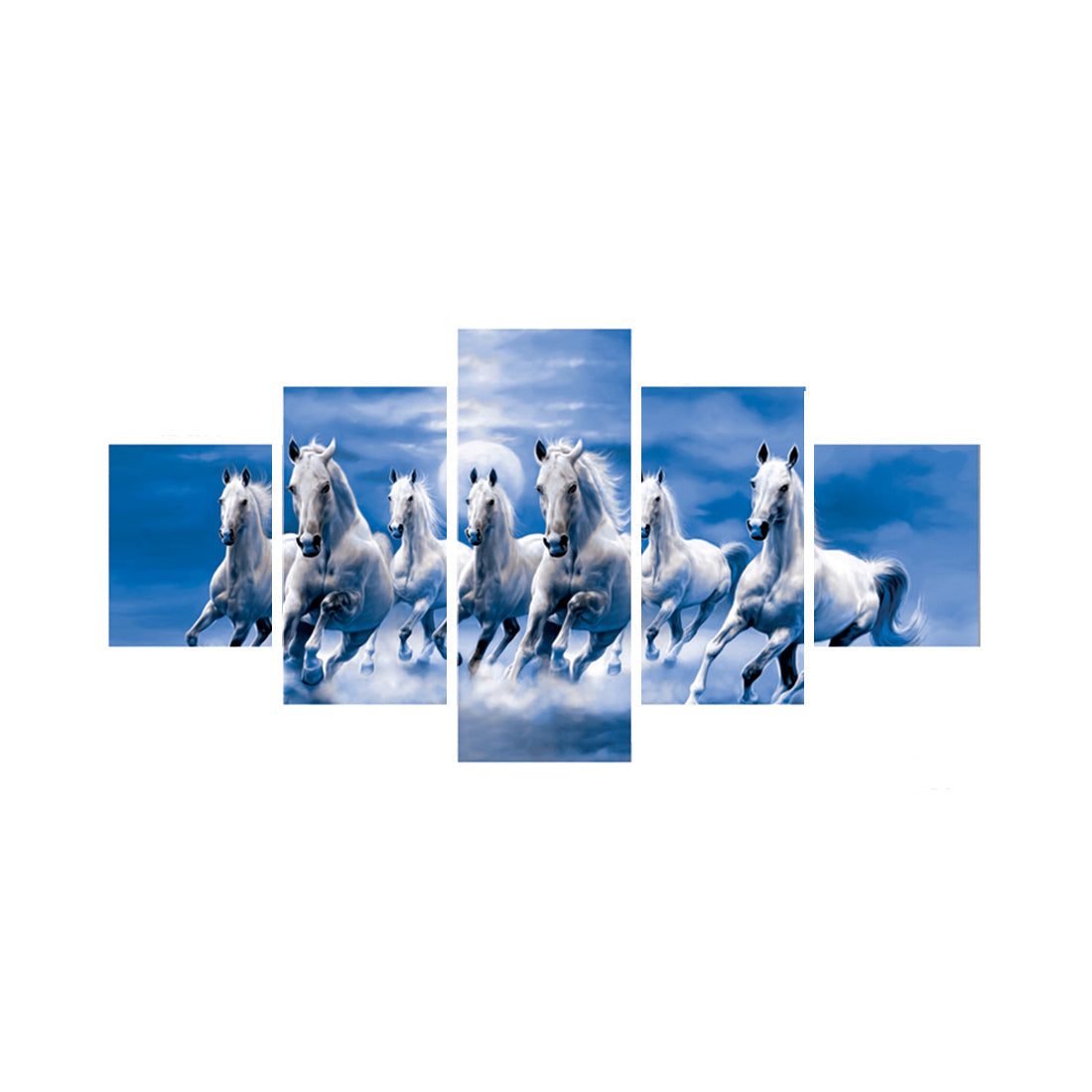 Set of 5 Running Lucky Horses Design Premium Canvas Painting Kafalo