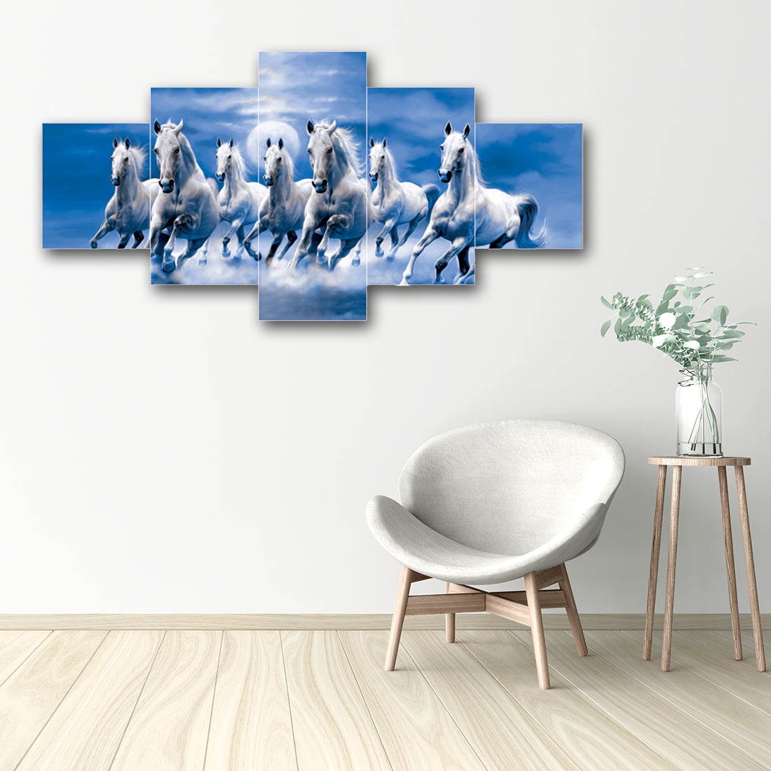 Set of 5 Running Lucky Horses Design Premium Canvas Painting Kafalo