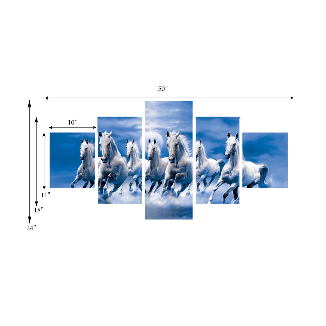 Set of 5 Running Lucky Horses Design Premium Canvas Painting Kafalo