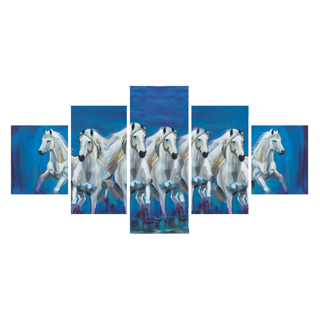 Set of 5 Running Lucky Horses Design Premium Canvas Painting Kafalo