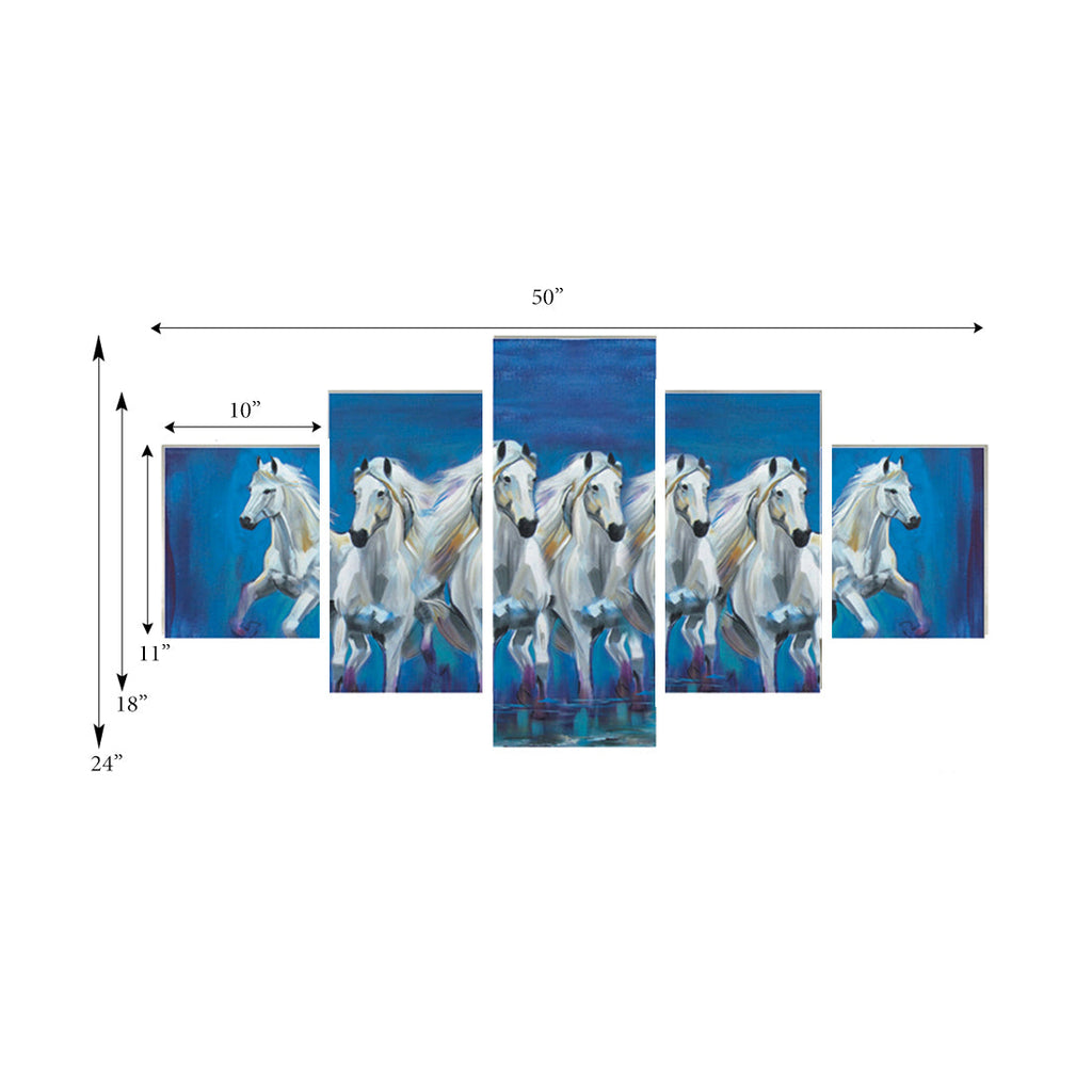 Set of 5 Running Lucky Horses Design Premium Canvas Painting Kafalo