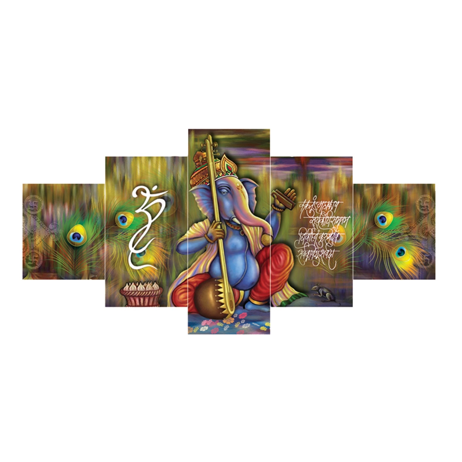 Set of 5 Lord Ganesha Premium Canvas Painting Kafalo