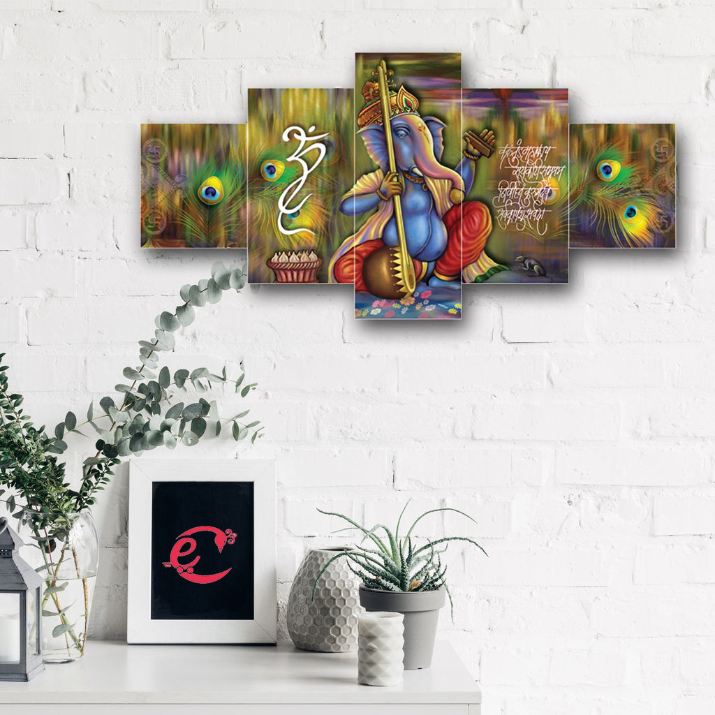 Set of 5 Lord Ganesha Premium Canvas Painting Kafalo