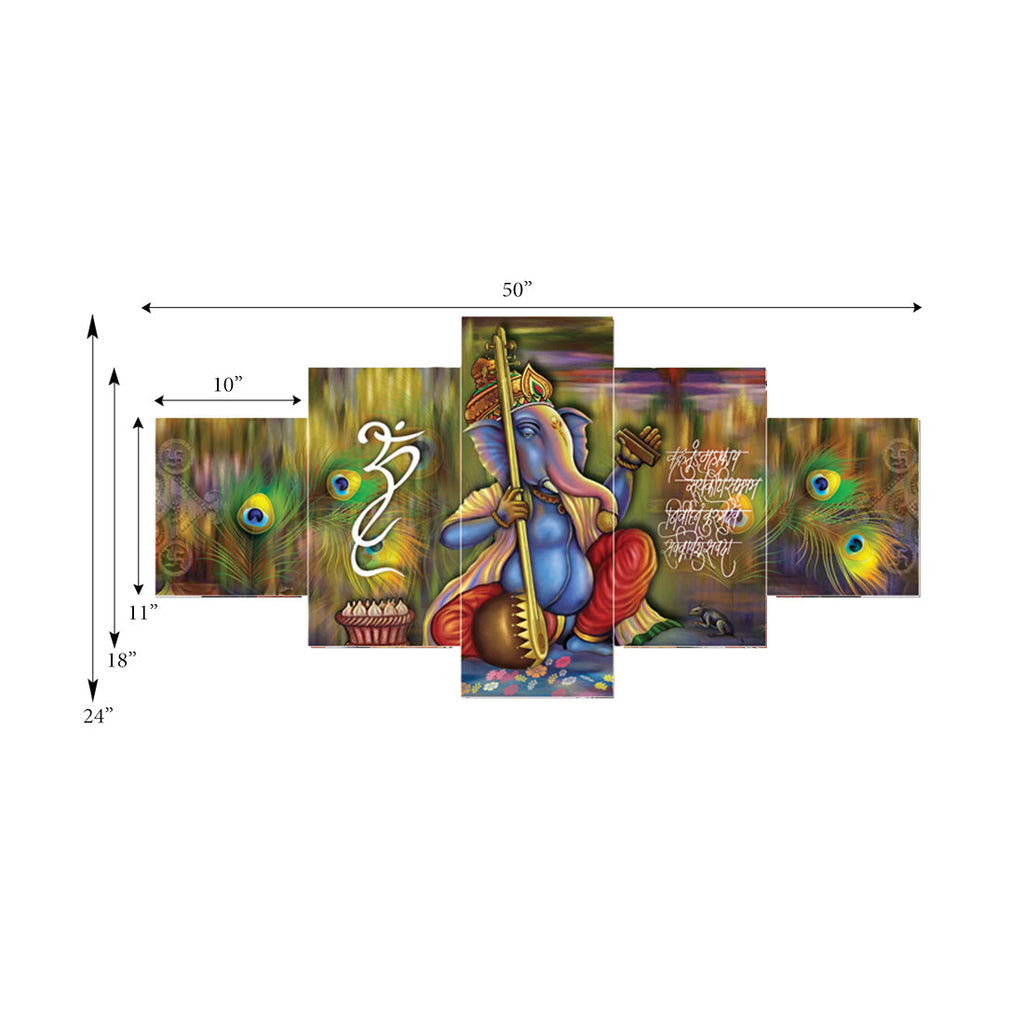 Set of 5 Lord Ganesha Premium Canvas Painting Kafalo