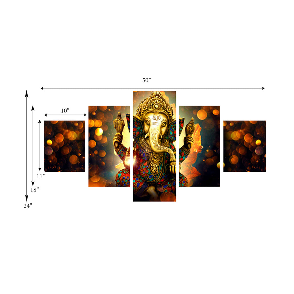Set of 5 Lord Ganesha Premium Canvas Painting Kafalo