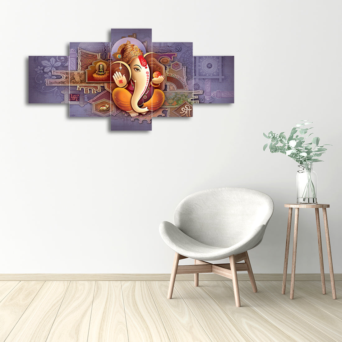 Set of 5 Lord Ganesha Premium Canvas Painting Kafalo