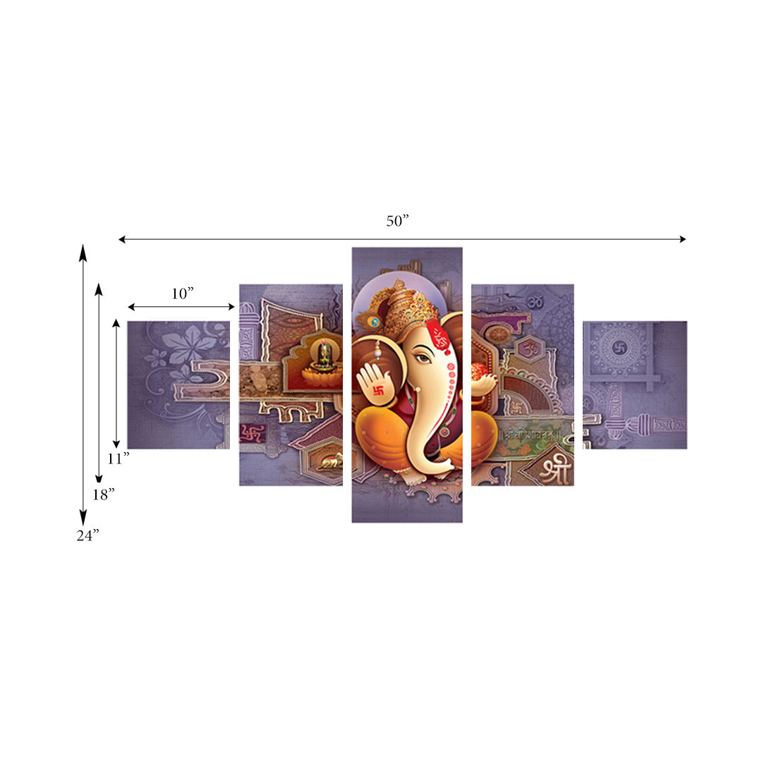 Set of 5 Lord Ganesha Premium Canvas Painting Kafalo