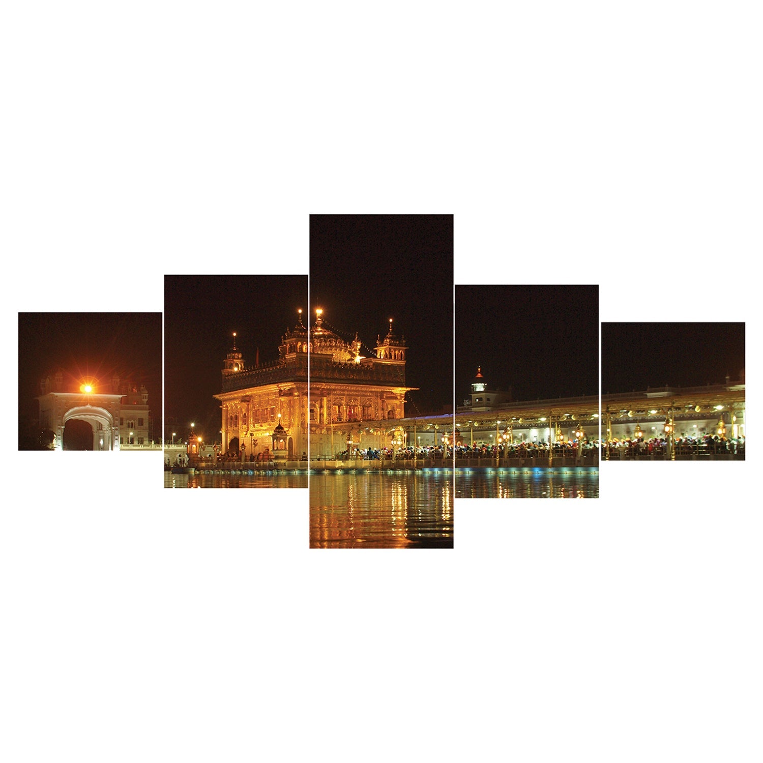 Set of 5 Golden Temple Night View Premium Sunboard Panels Painting Kafalo