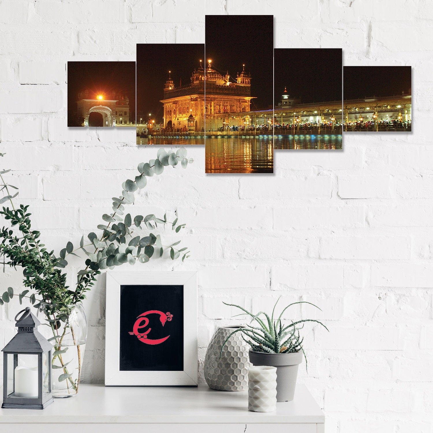 Set of 5 Golden Temple Night View Premium Sunboard Panels Painting Kafalo