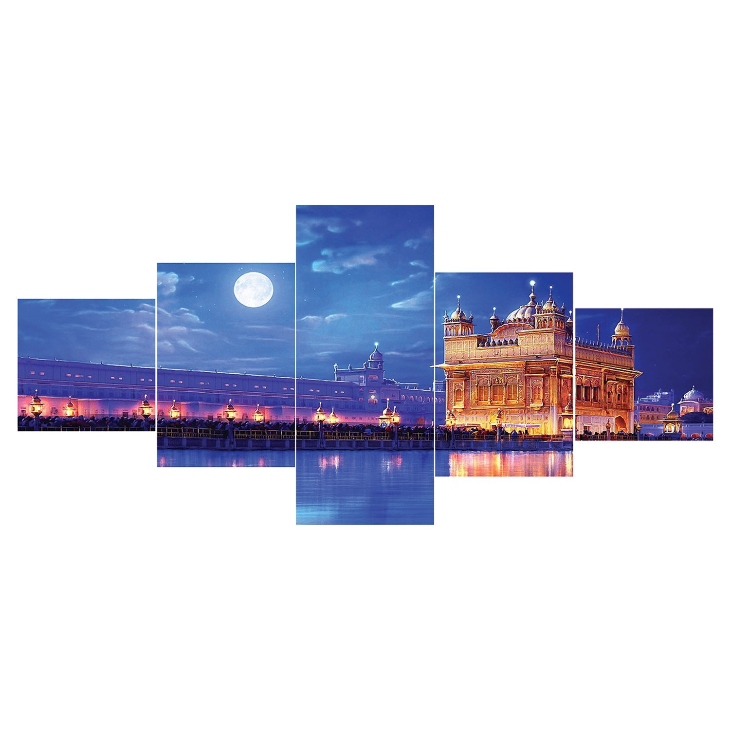 Set of 5 Golden Temple Evening View Premium Sunboard Panels Painting Kafalo