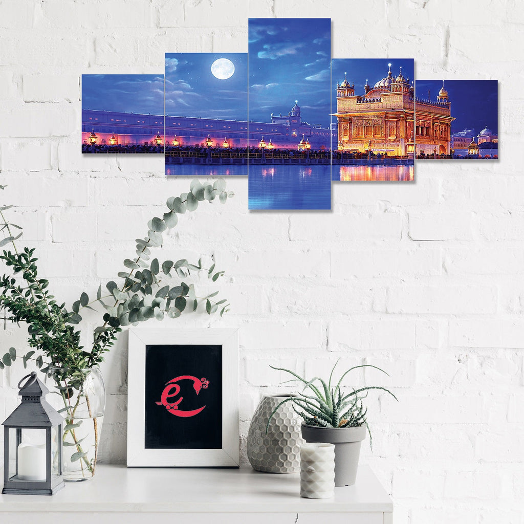 Set of 5 Golden Temple Evening View Premium Sunboard Panels Painting Kafalo