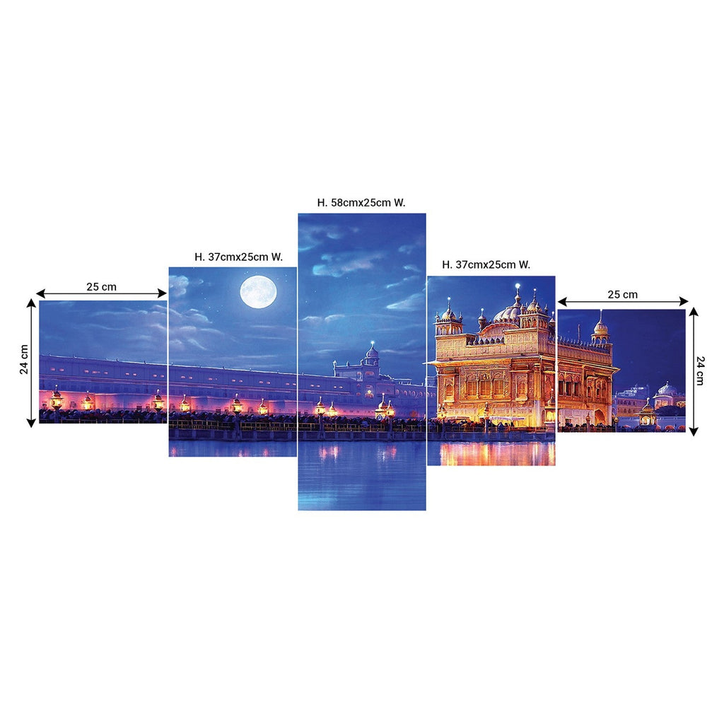 Set of 5 Golden Temple Evening View Premium Sunboard Panels Painting Kafalo