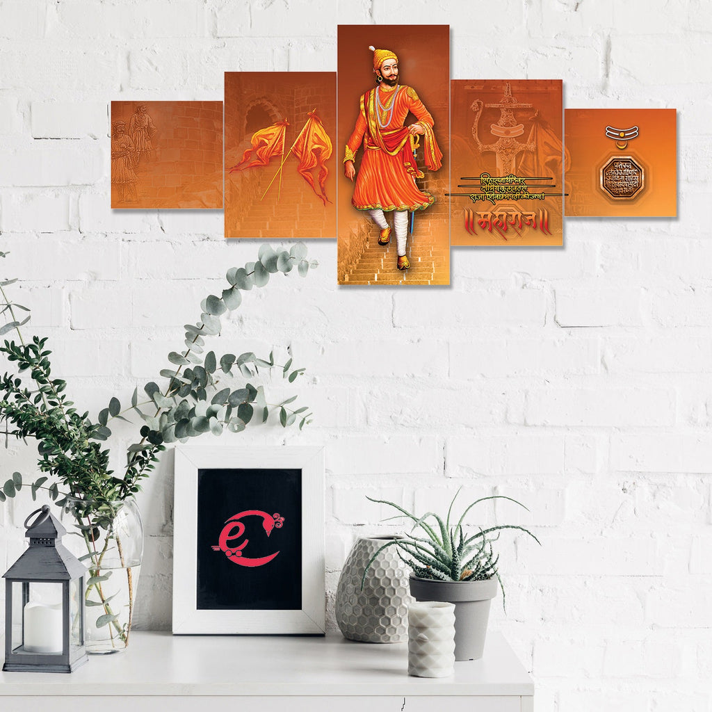 Set of 5 Chhatrapati Shivaji Maharaj Premium Sunboard Panels Painting Kafalo