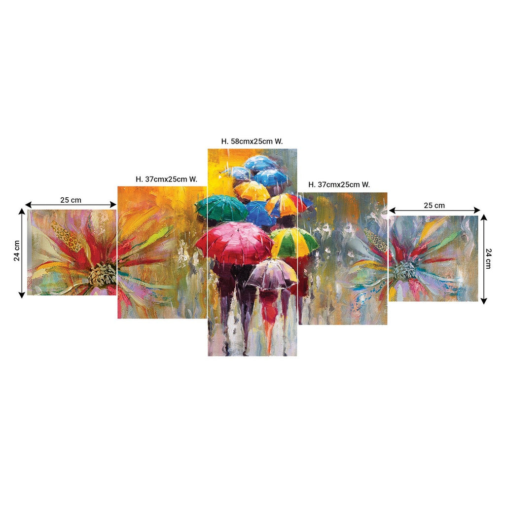 Set of 5 People Under Umbrella View Premium Sunboard Panels Painting Kafalo