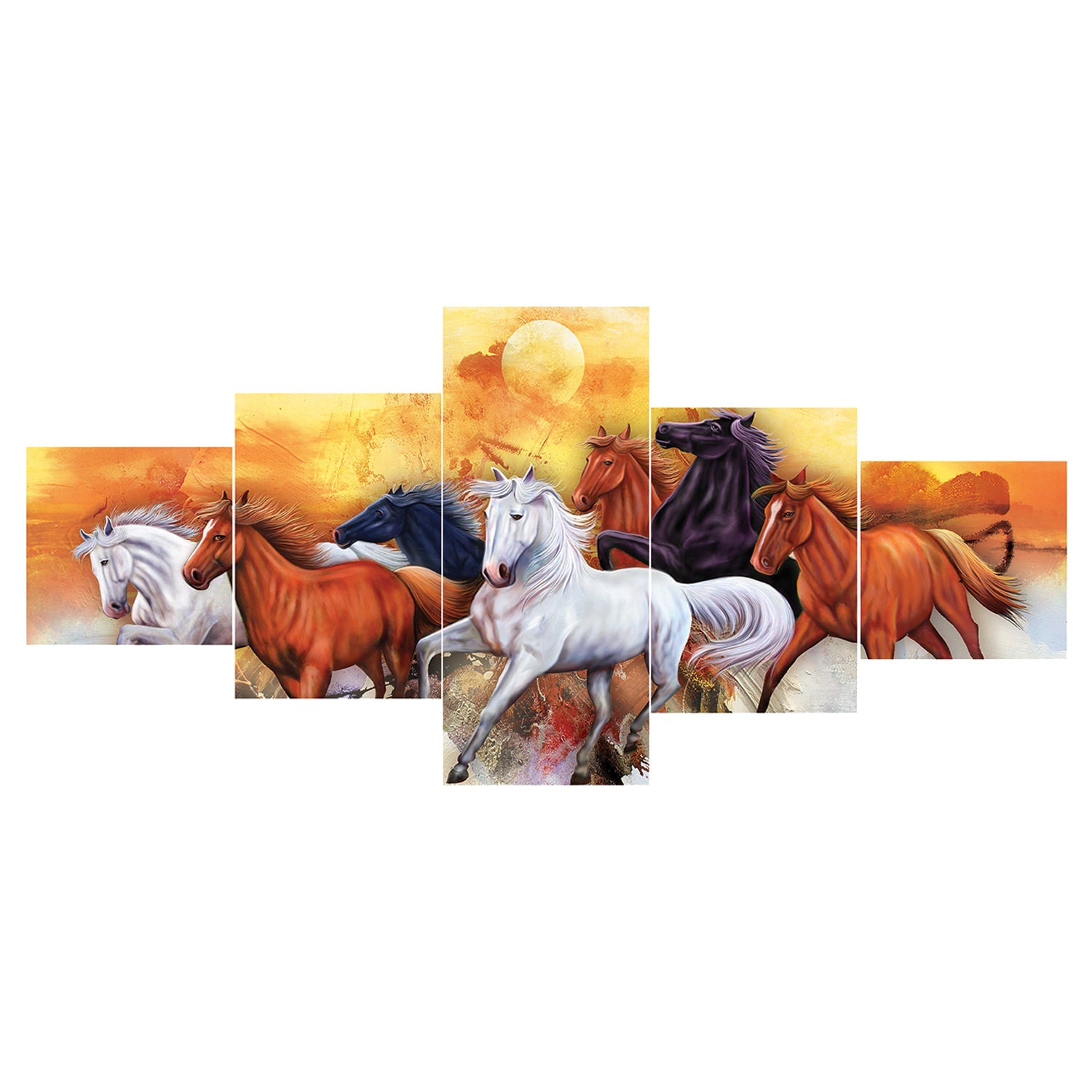 Set of 5 Running Horses Premium Sunboard Panels Painting Kafalo