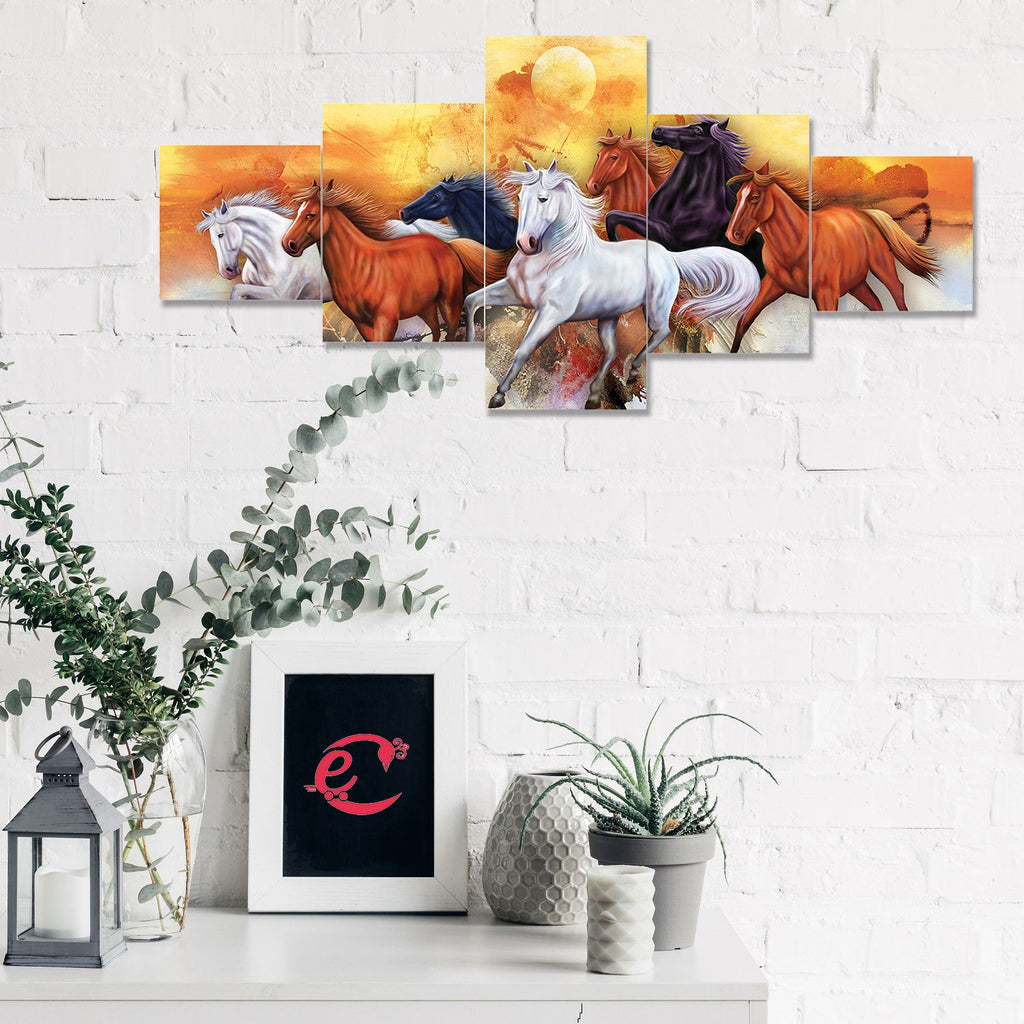 Set of 5 Running Horses Premium Sunboard Panels Painting Kafalo