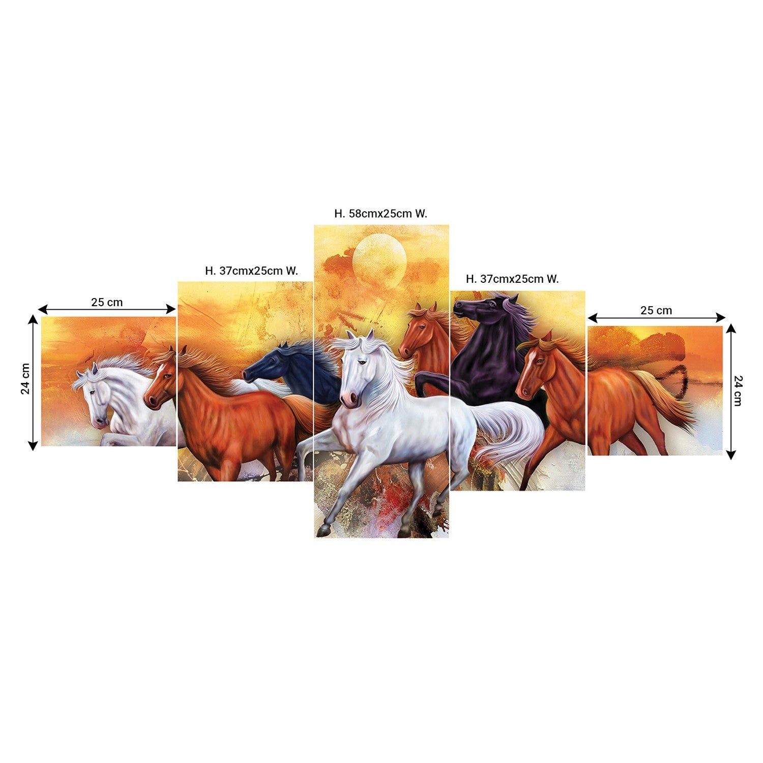 Set of 5 Running Horses Premium Sunboard Panels Painting Kafalo