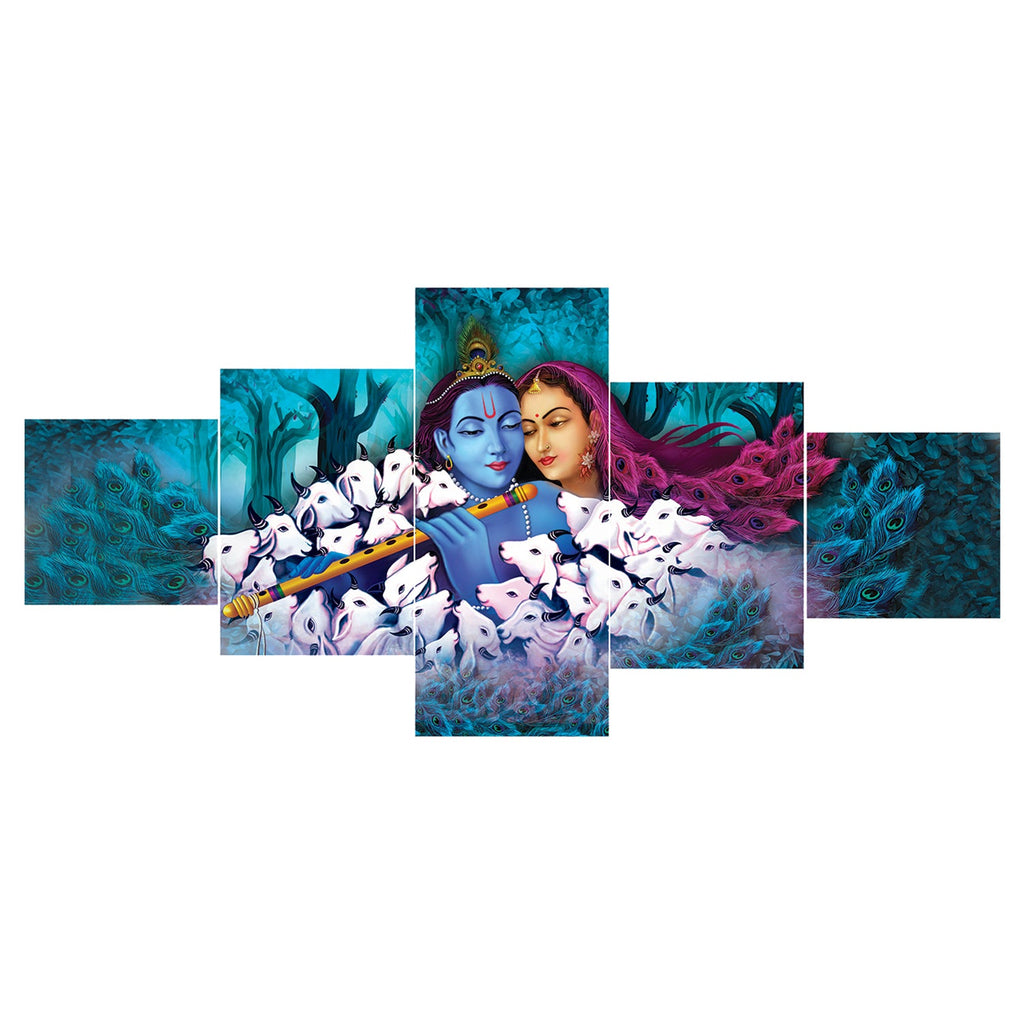Set of 5 Radha Krishna Premium Sunboard Panels Painting Kafalo