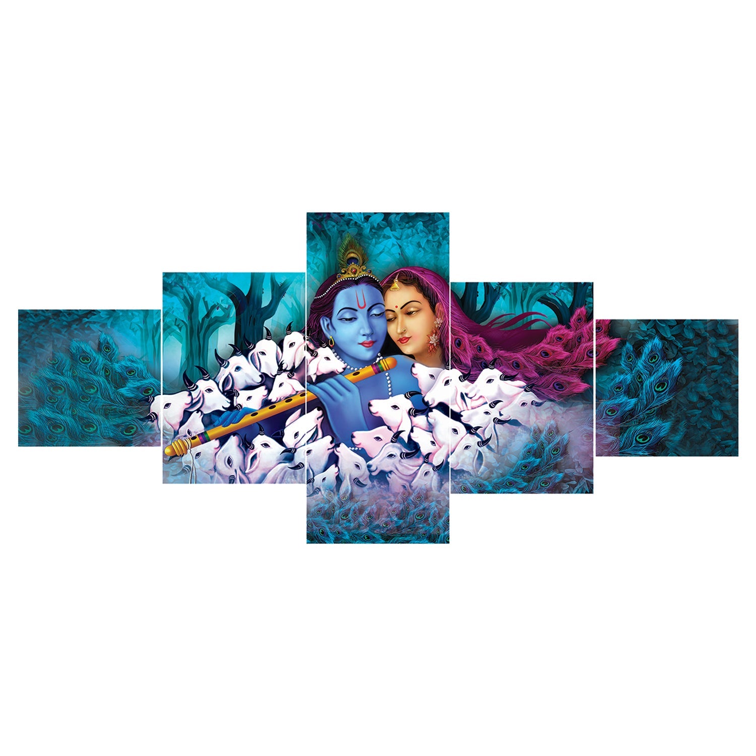 Set of 5 Radha Krishna Premium Sunboard Panels Painting Kafalo