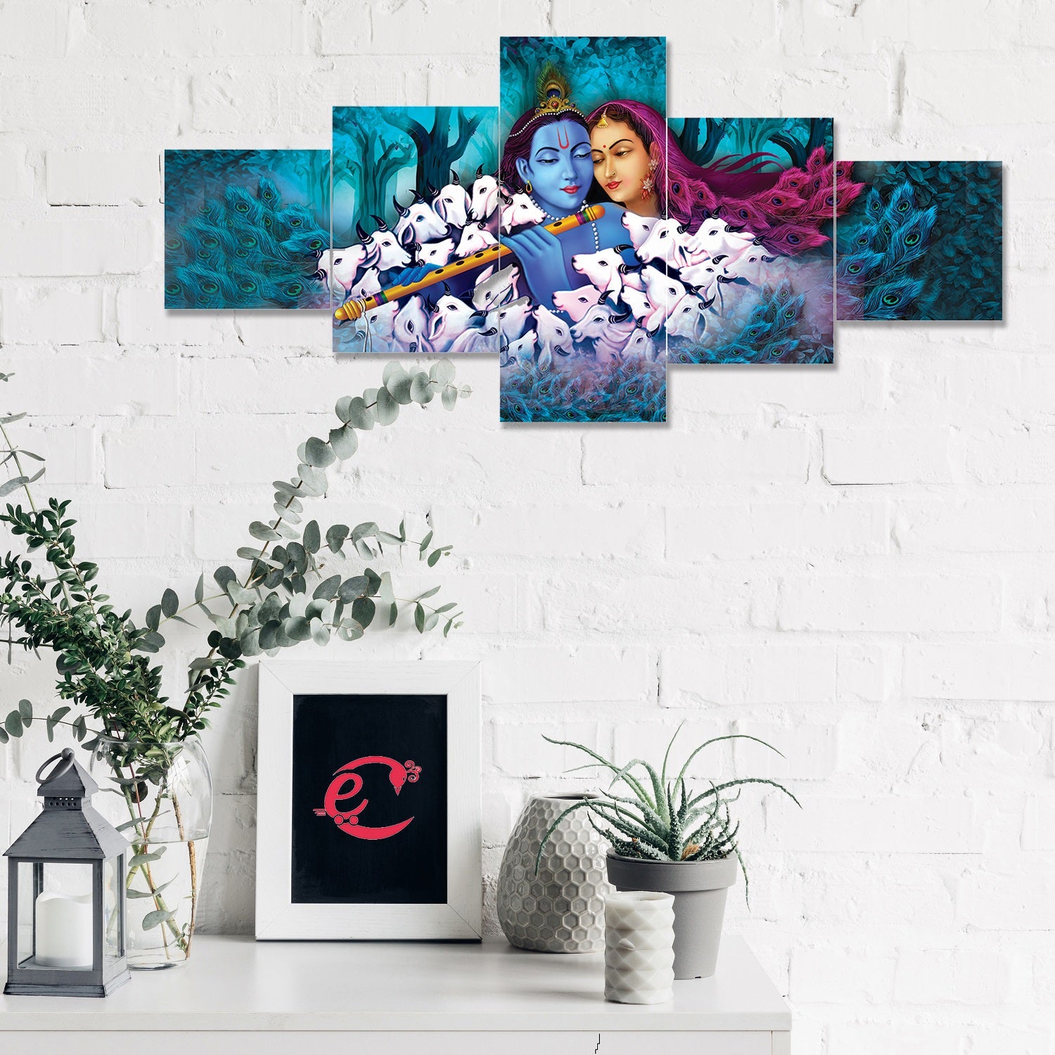Set of 5 Radha Krishna Premium Sunboard Panels Painting Kafalo