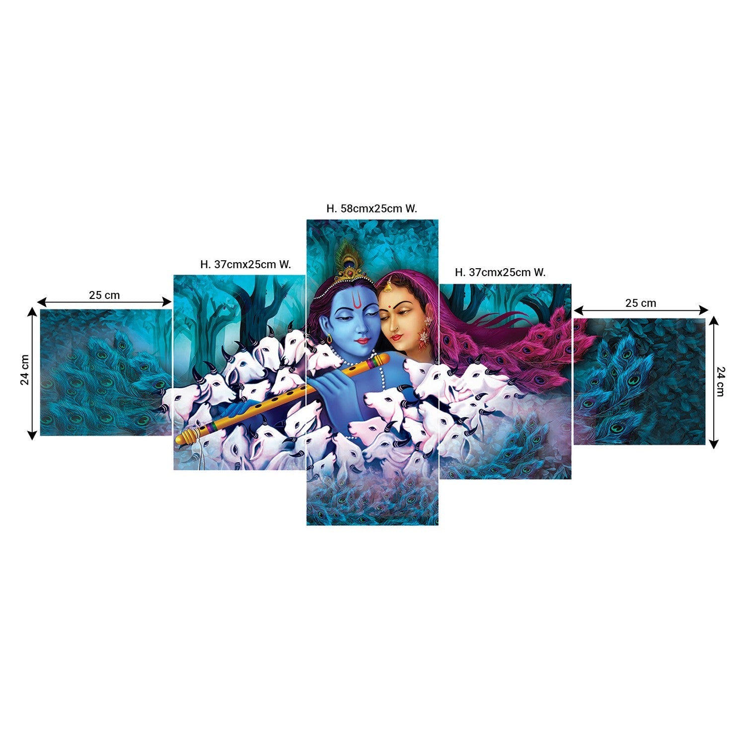 Set of 5 Radha Krishna Premium Sunboard Panels Painting Kafalo