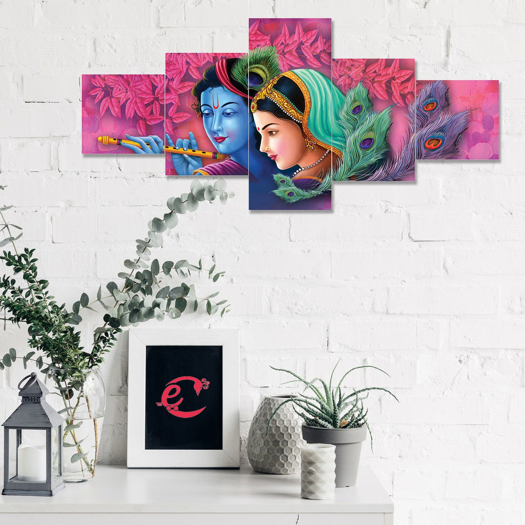 Set of 5 Radha Krishna Premium Sunboard Panels Painting Kafalo