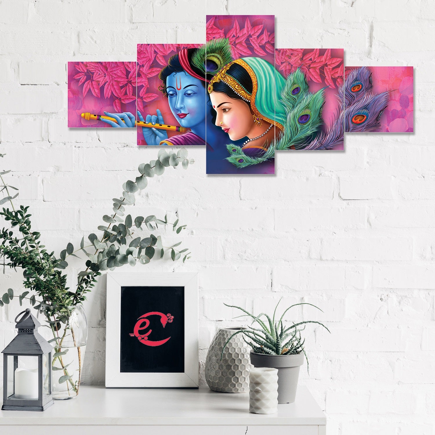 Set of 5 Radha Krishna Premium Sunboard Panels Painting Kafalo