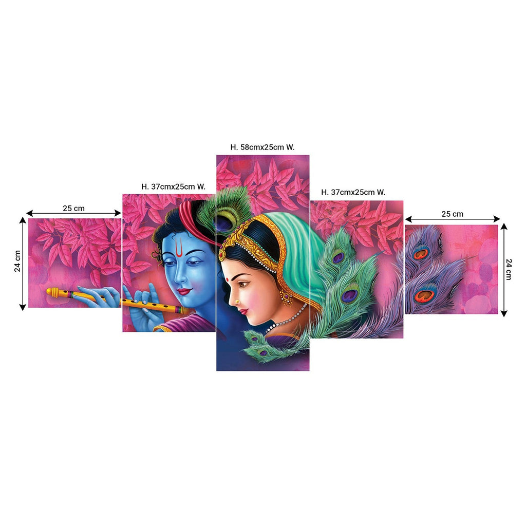 Set of 5 Radha Krishna Premium Sunboard Panels Painting Kafalo